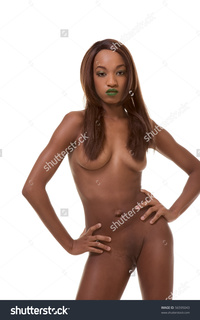 Imani Yung porn stock photo nude topless young african american female model green lips wearing wig models