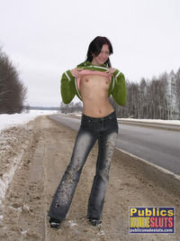 Judy Carmell xxx bdf beautiful naked body against winter landscape